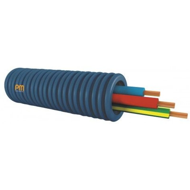 Gaine ICTA préfilée 3x2,5mm² - Ø20mm - HO7V-U - bleu-rouge-vert/jaune - couronne 100m PM PLASTIC MATERIALS