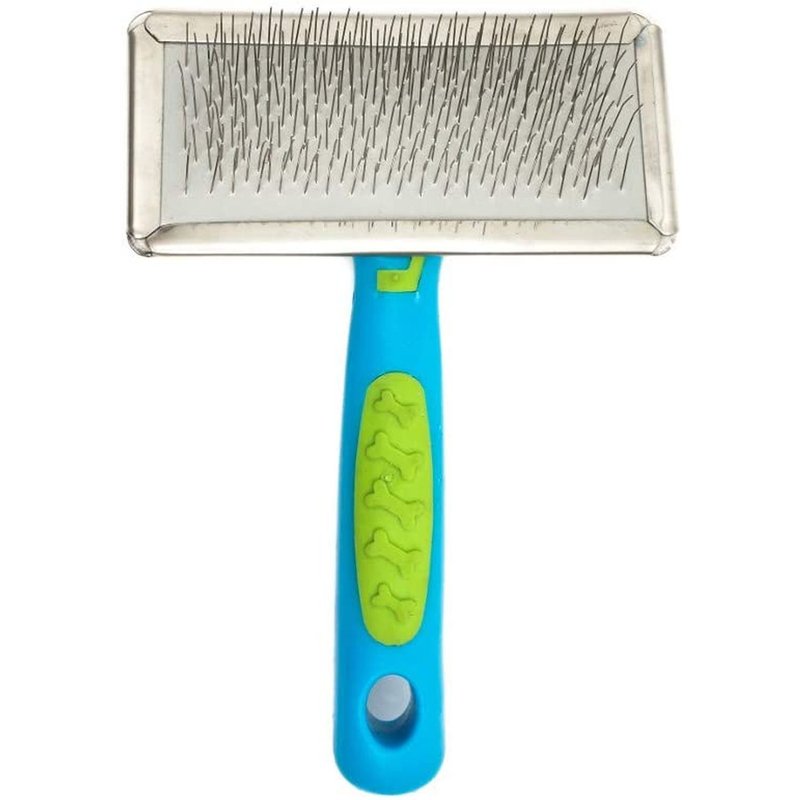 Brosse Carde Simple 13 X 9 X 4,5 Cm - Métal - Manche Ergonomique Pour Chien - Bleu Vert - Zamibo