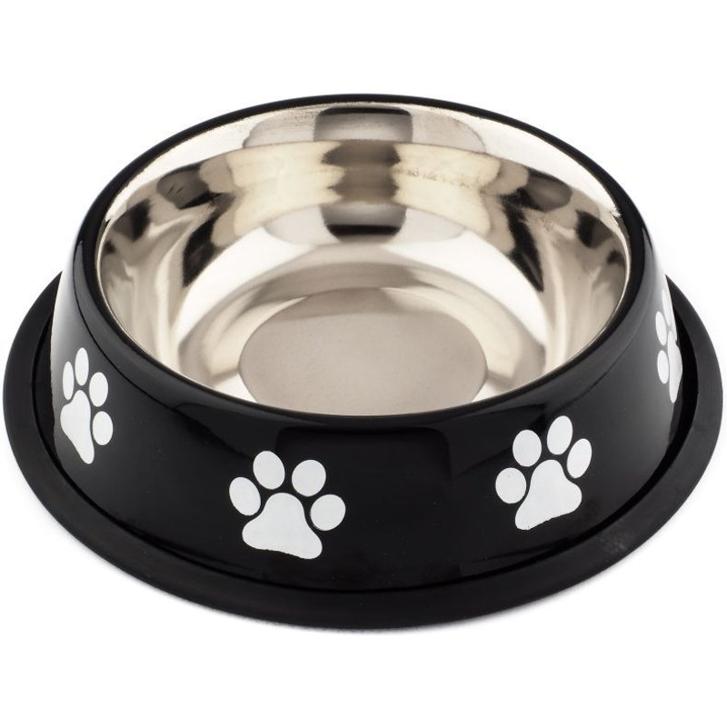 Gamelle Inox Pour Chien Ou Chat Avec Décor Pattes, Base Antidérapante, 21 Cm Noir /Blanc - Zamibo