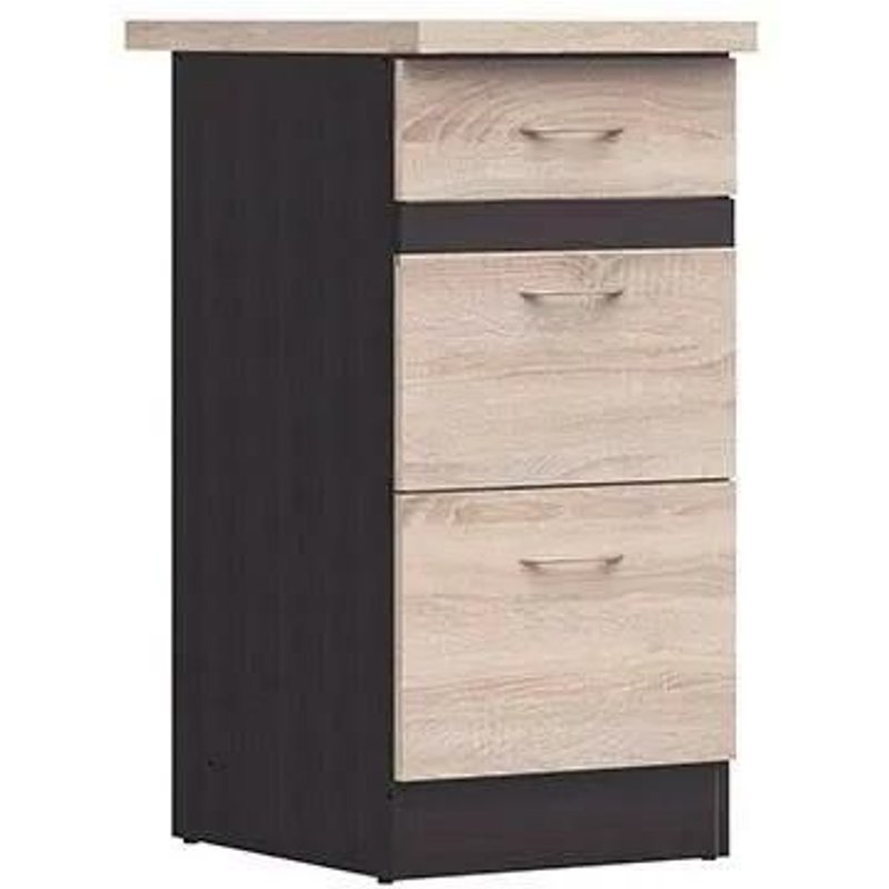 JUNONA Meuble bas de cuisine 40 cm - 3 tiroirs - Plan de travail - Chene sonoma