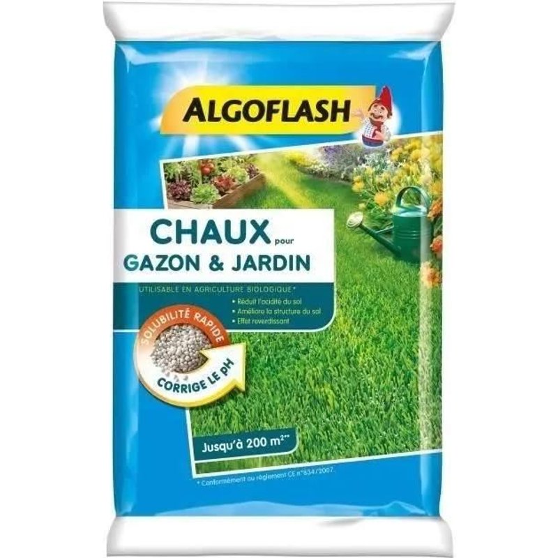 ALGOFLASH Chaux pour gazon et jardin - 10 kg