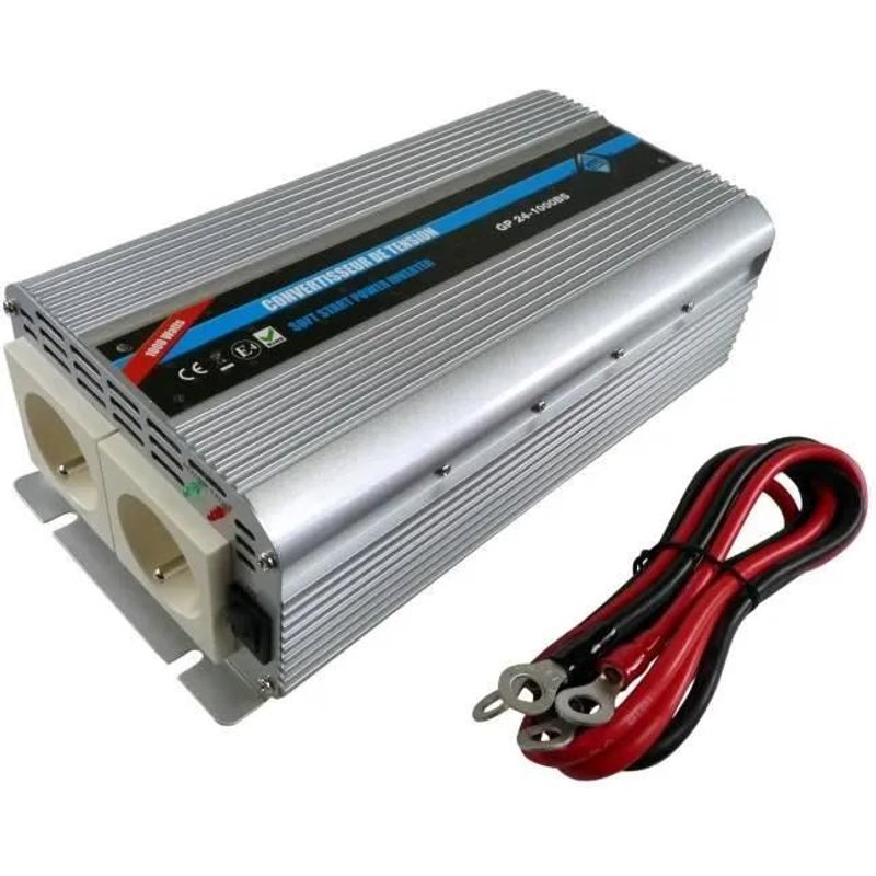 Htc Convertisseur De Tension 24 / 220 V 1000 W Avec 2 Prises Secteur