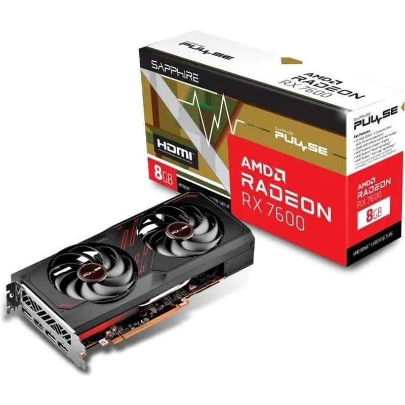 Sapphire Pulse Radeon RX 7600 - Carte graphique - Radeon RX 7600 - 8 Go GDDR6 - PCIe 4.0 x8 - HDMI, 3 x DisplayPort