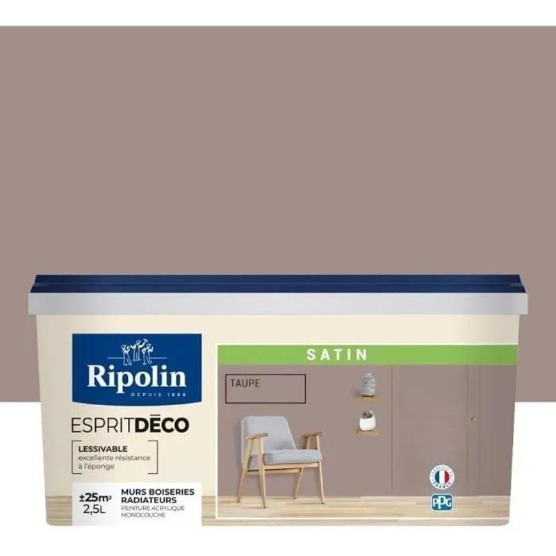 Peinture acrylique Ripolin ESPRIT DECO monocouche satin 2.5 L taupe
