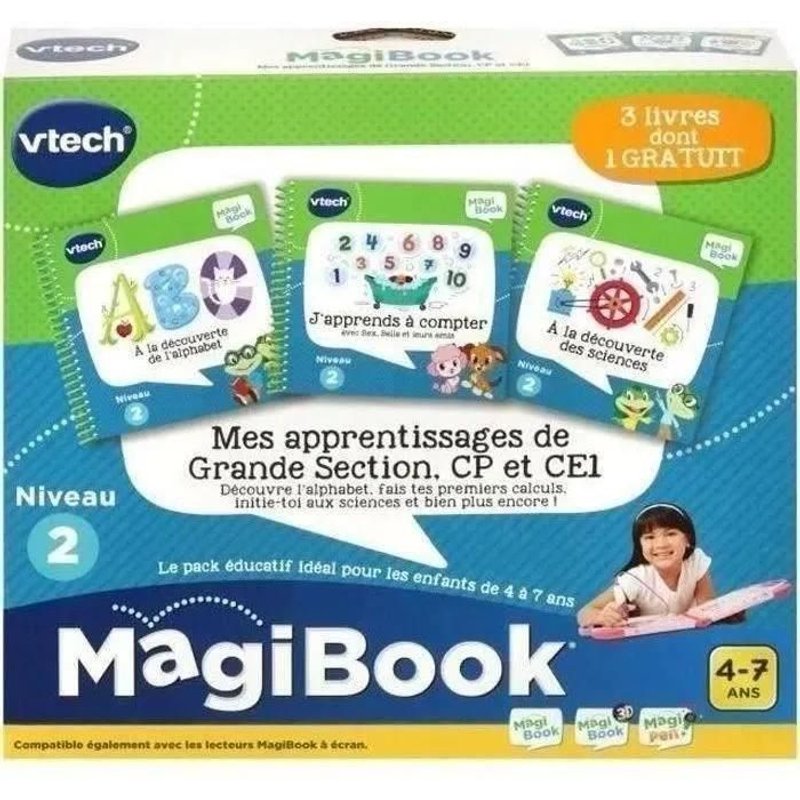 VTECH MAGIBOOK - MES APPRENTISSAGES DE GRANDE SECTION, CP ET CE1 (ABC À LA DÉCOUVERTE DE L'ALPHABET, A LA DÉCOUVERTE DES SCIENCES, J'APPRENDS À COMPTER AVEC REX; BELLA ET LEURS AMIS)