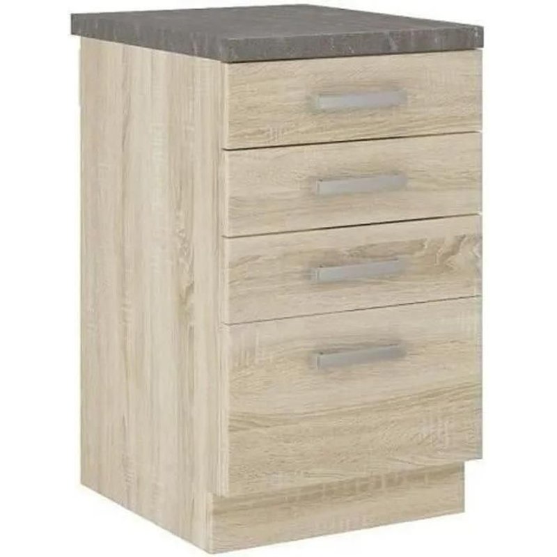 Meuble bas 4 tiroirs avec plan de travail - Décor chene sonoma - L 40 x P 51,6 x H 85 cm - LASSEN