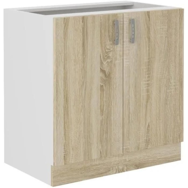 Meuble Bas Sara - 2 Portes - Décor Chene Sonoma - L80xp48xh82 Cm - Plan De Travail Non Inclus