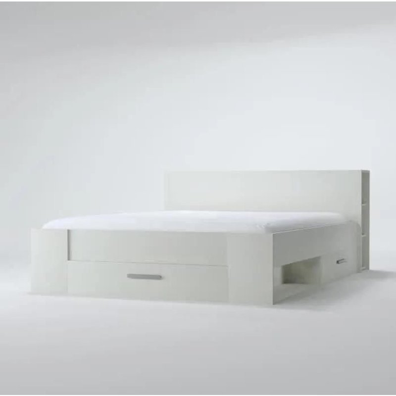 Lit 2 Personnes Avec 3 Tiroirs 140x190 Cm Blanc Mat - Pocky