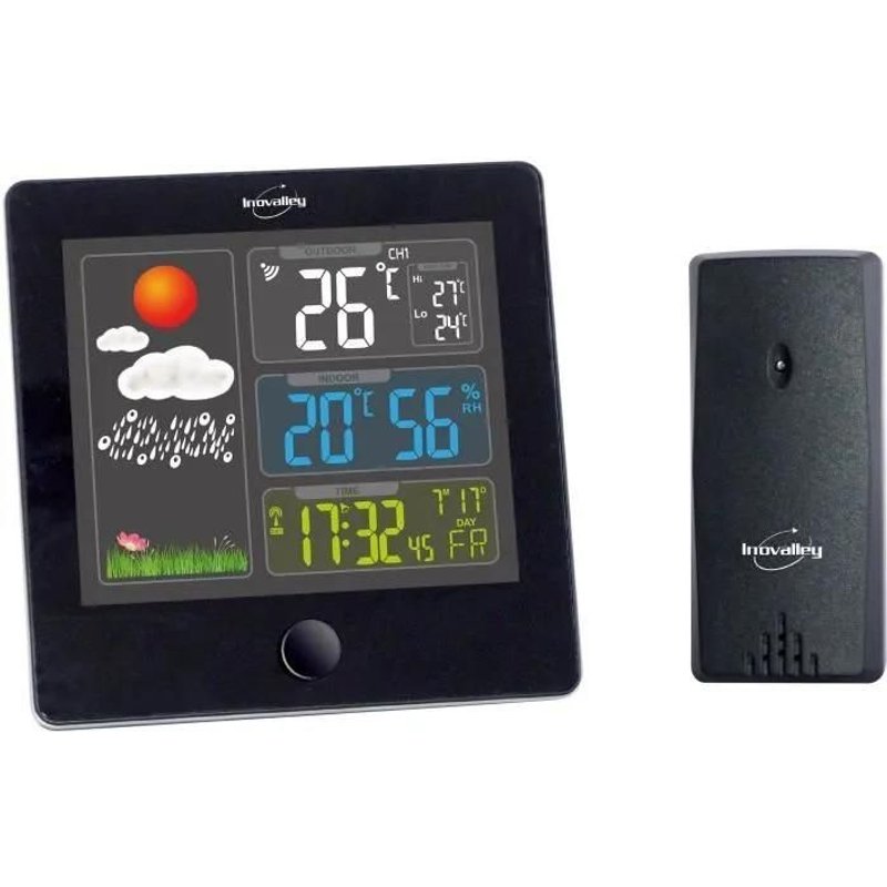 Station météo noire avec écran couleur INOVALLEY