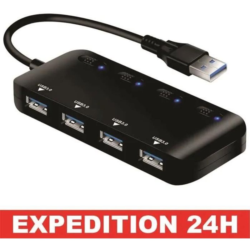 NetBoat Hub USB 3.0 Multiprise, Multi 4 Ports USB Multiple Ultra Fin avec Voyants de Commutateurs d'alimentation Individuels