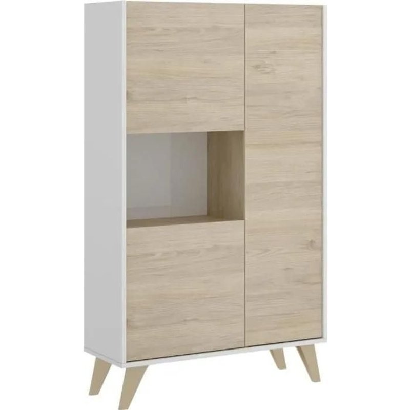 Buffet Haut Kolyma - 3 Portes & 1 Niche - Coloris : Chêne & Blanc
