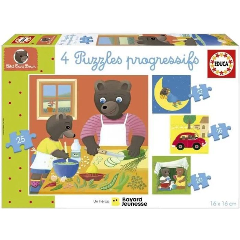 Puzzle Educa Petit Ours Brun Progressif 12, 16, 20, 25