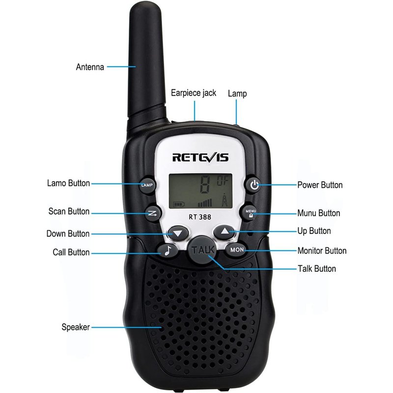 1 paire RT388 talkie-walkie pour enfants, talkie-walkie Ă distance, cadeaux jouets pour 4-12 ans, camping, aventure d'espionnage en plein air noir