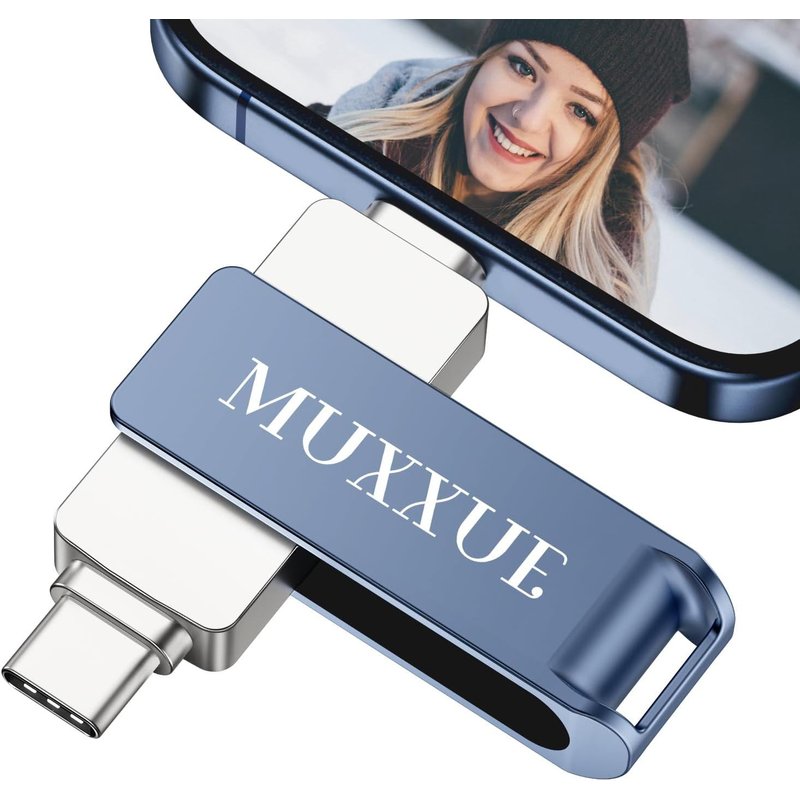 3 en 1 Clé USB iphone 256 Go, Cle USB iphone,Cle USB pour iphone i Pad 1OS Android Tablette PC Macbook,Clef USB iphone avec iOS, USB, USB C(Bleu)