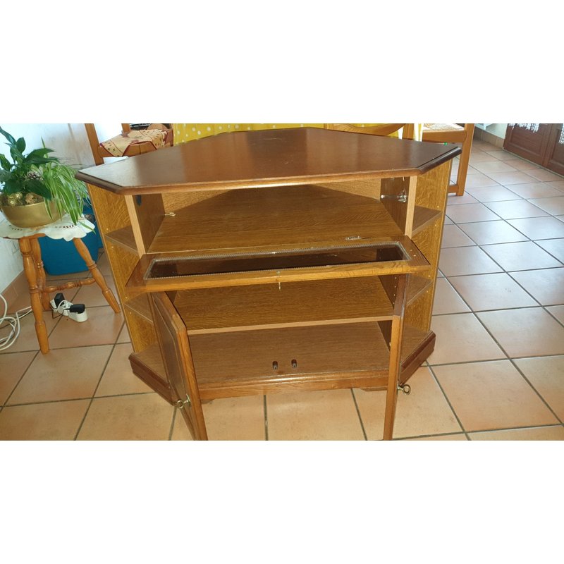 Meuble Tv D'angle En ChĂȘne Massif Couleur Merisier