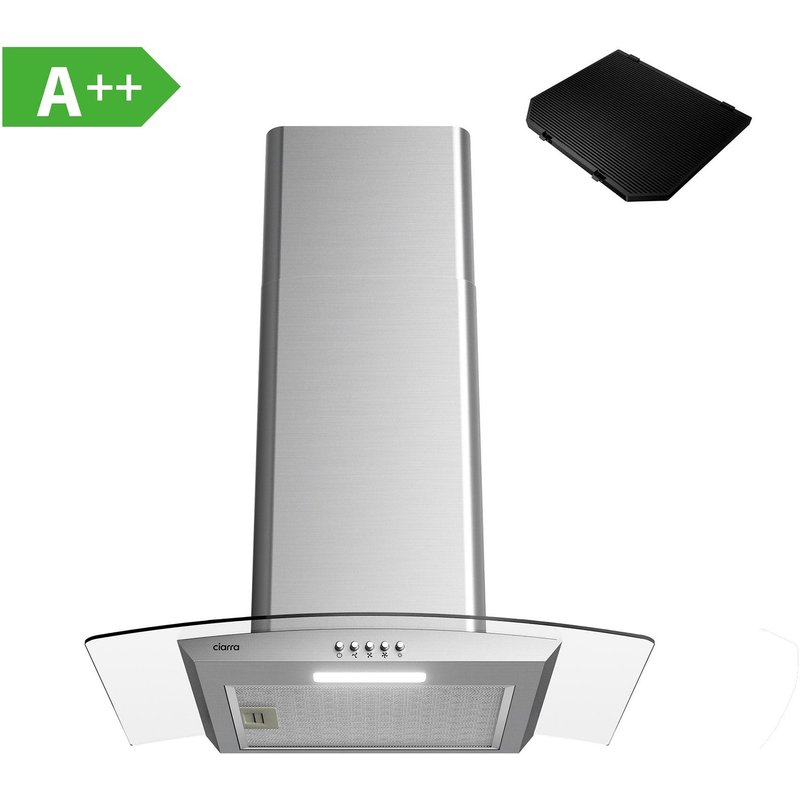 Ciarra CBCS6506B-OW Hotte Murale 60cm 650m³/h Verre Inox A++