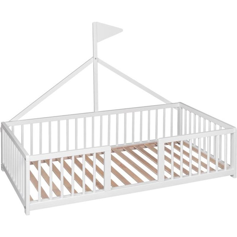 Apache Wonderland Montessori Teepee Lit D'enfant 140x70 En HĂȘtre Et Blanc