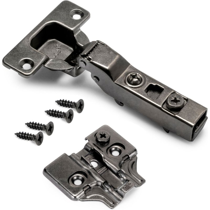 Emuca Kit charnière coudée X91 avec fermeture amortie et embase à visser, Titane, Acier, 20 ut.