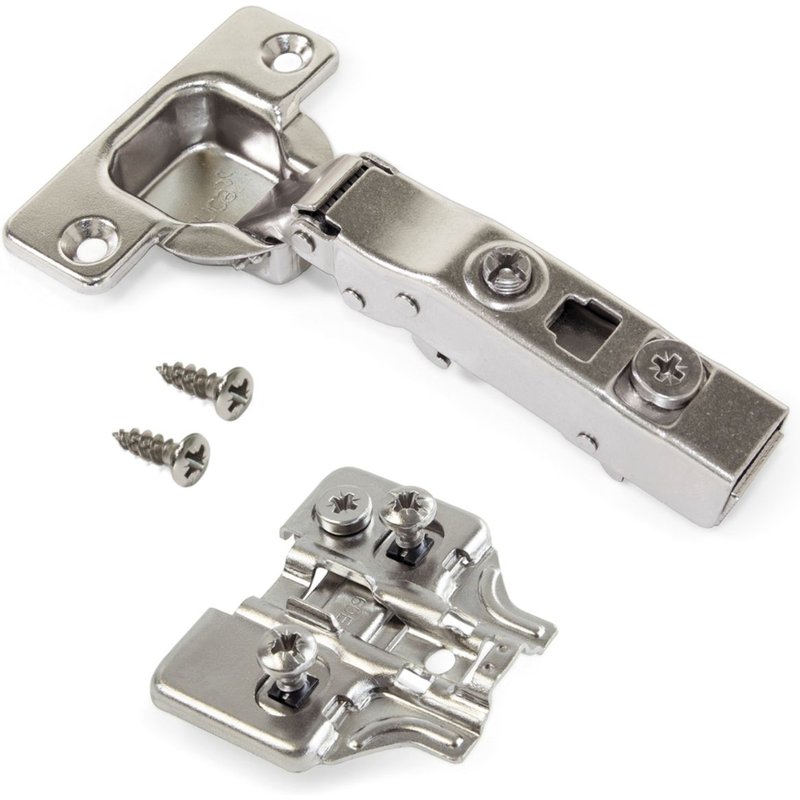 Emuca Kit charnière droite X91 avec fermeture amortie et embase avec montage mixte, Nickelé, Acier, 20 ut.
