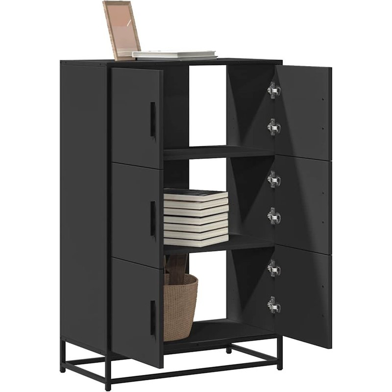 Vidaxl Buffet Haut Noir 68x35x106,5 Cm Bois D'ingénierie Et Métal