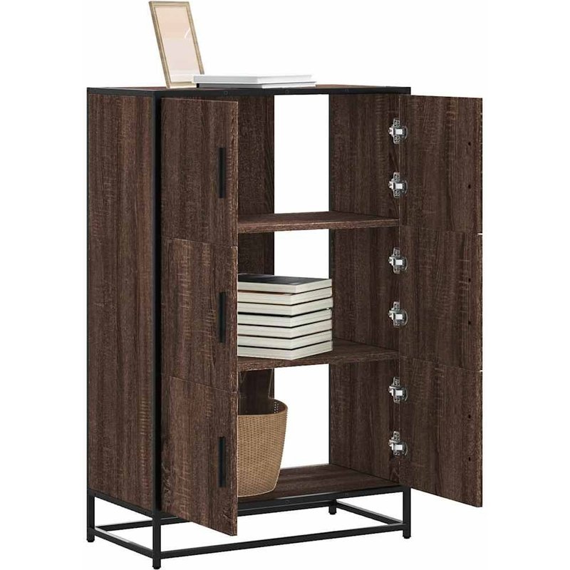 Vidaxl Buffet Haut Chêne Marron 68x35x106,5 Cm Bois Ingénierie Métal