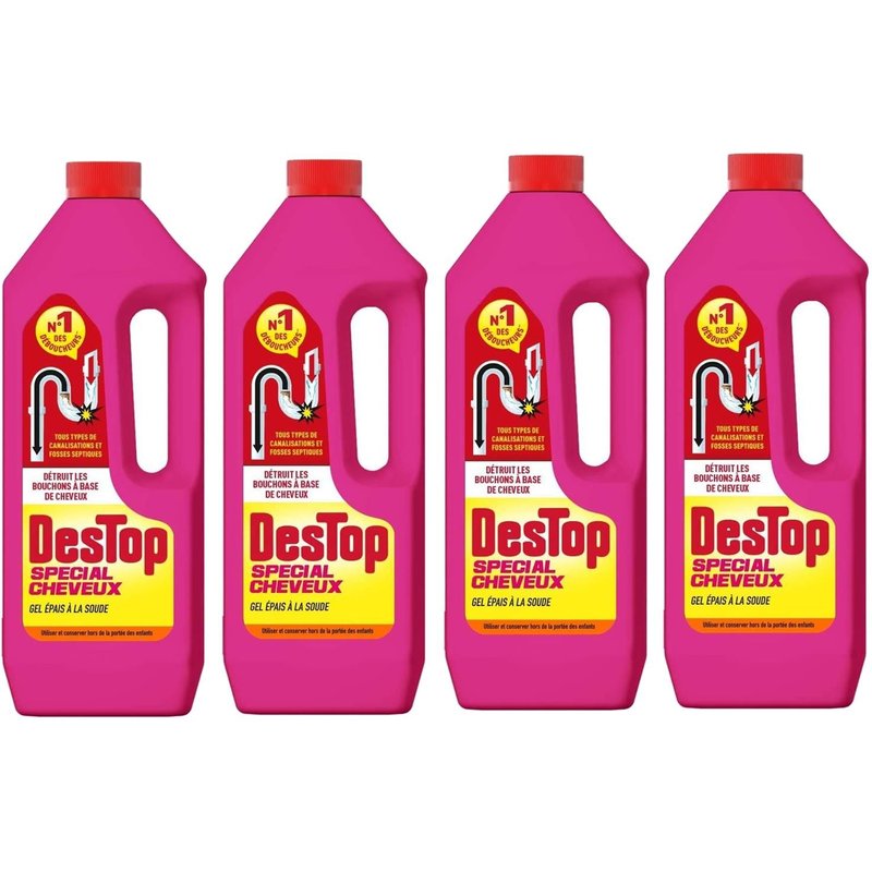DESTOP Lot de 4 Gels Déboucheur Special Cheveux 1L