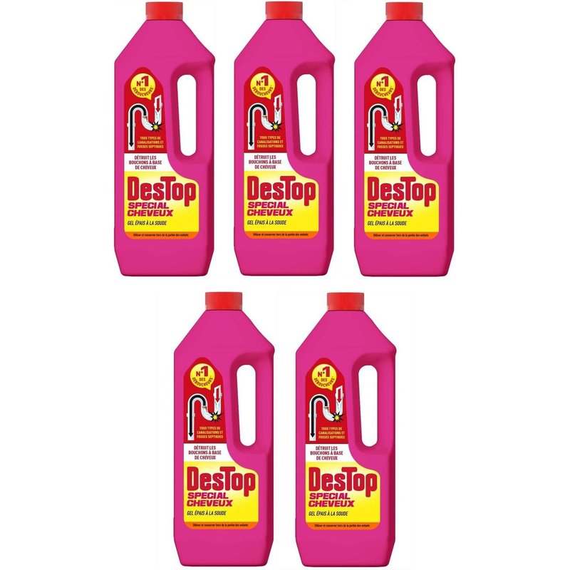 DESTOP Lot de 5 Gels Déboucheur Special Cheveux 1L