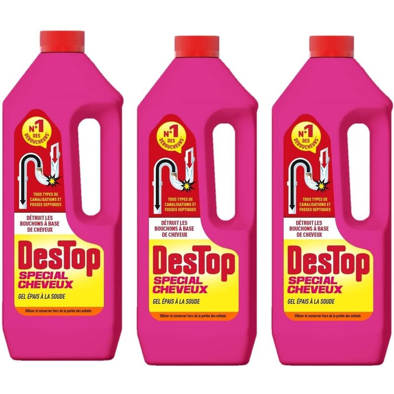 DESTOP Lot de 3 Gels Déboucheur Special Cheveux 1L