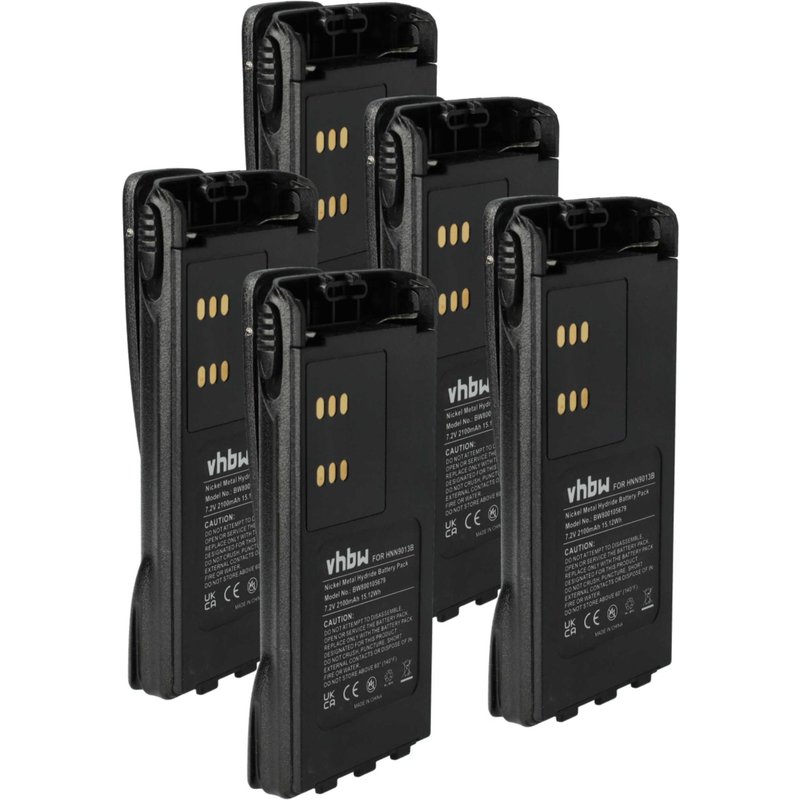 vhbw 5x Batterie compatible avec Motorola HT1550, HT750, MTX8250, HT1250-LS+, HT1550.XLS, HT1500 radio talkie-walkie (2100mAh, 7,2V, NiMH)