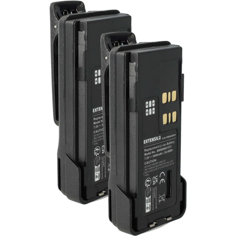 EXTENSILO 2x Batterie remplacement pour Motorola PMNN441, PMNN4415 pour radio talkie-walkie (3400mAh, 7,2V, Li-ion) - avec clip de ceinture