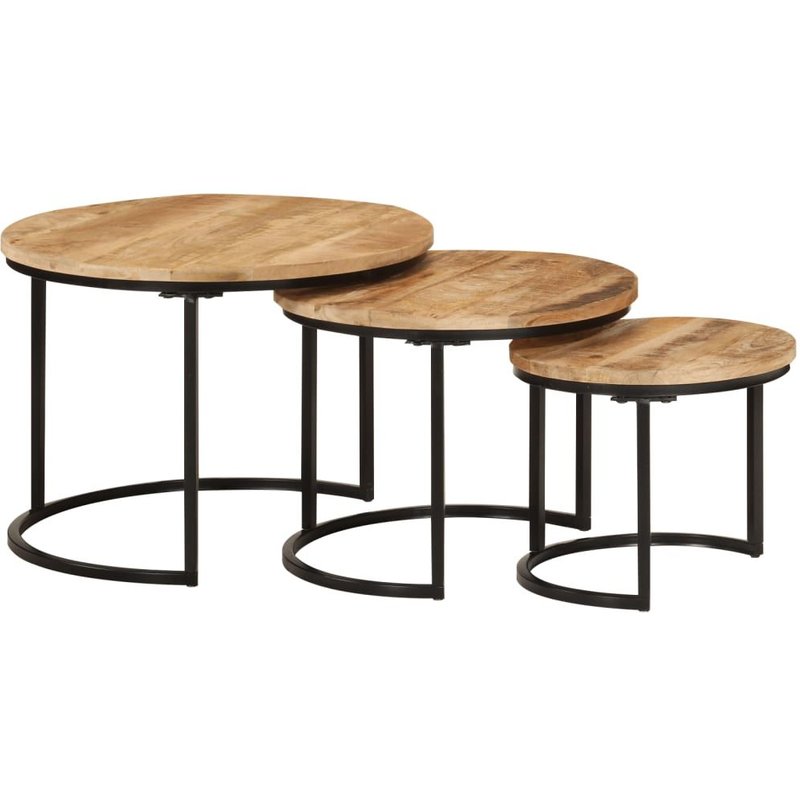 Vidaxl Tables Gigognes 3 Pcs Bois De Manguier Massif Brut