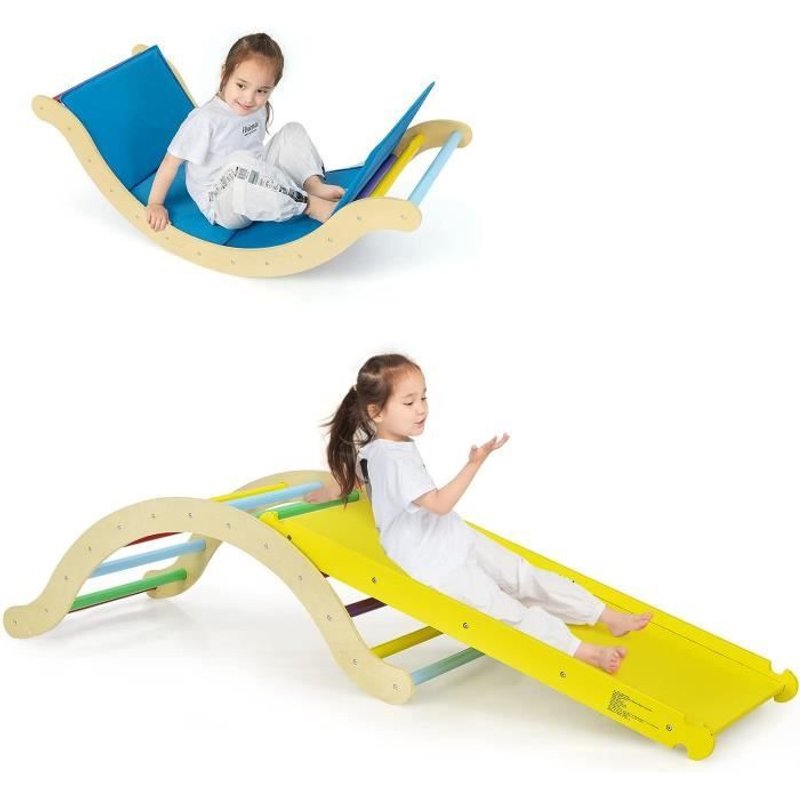 Costway Arhce D'escalade 4en1, Toboggan, Rampe Réversible Pour Grimper Et Glisser,Arhce À Bascule Avec Coussin Doux 1 An+ Colorée