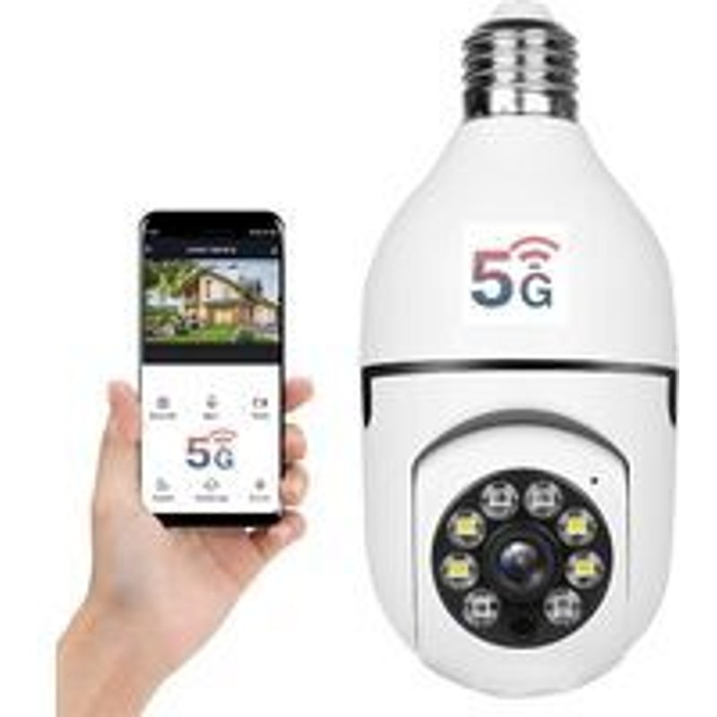 Caméra ampoule WiFi 360 degrés extérieure, 2,4 GHz et 5 GHz WiFi ampoule caméra, caméra de sécurité sans fil WiFi 1080P avec détection de mouvement humain jour et nuit audio bidirectionnel
