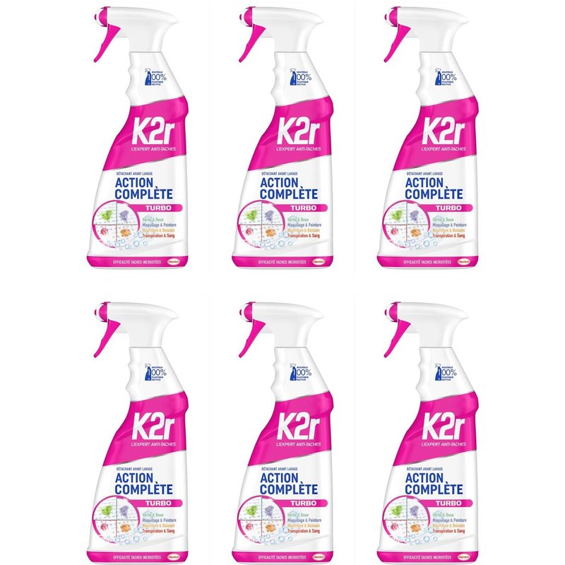 K2r Lot de 6 Actions Complète Turbo ¿ Pistolet (750mL) ¿ Détachant avant-lavage