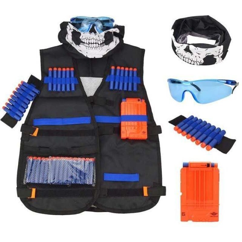 Ensemble Veste Gilet Tactique Ensemble Élite, Gilet Nerfe, Gilet Tactique, Ensemble D'accessoires Nerf Gilet Tactique Enfant Avec 60 Fléchettes + 1 Lunettes Nerfe + 1 * 6