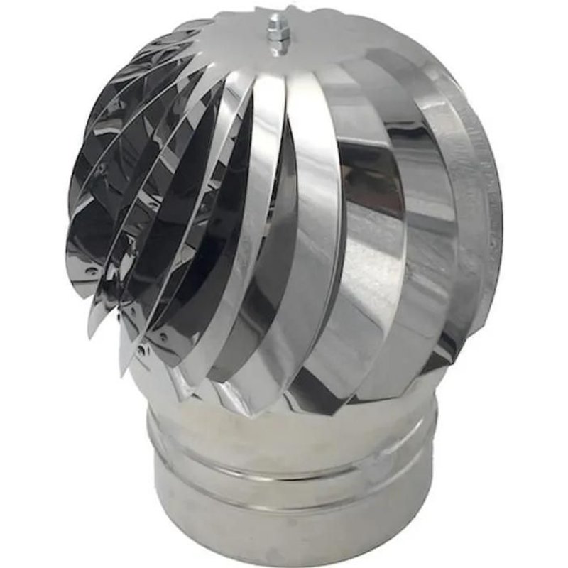 Extracteur de fumées rotatif éolien en inox AISI304 base ronde, chapeau de cheminée Ø 130 mm