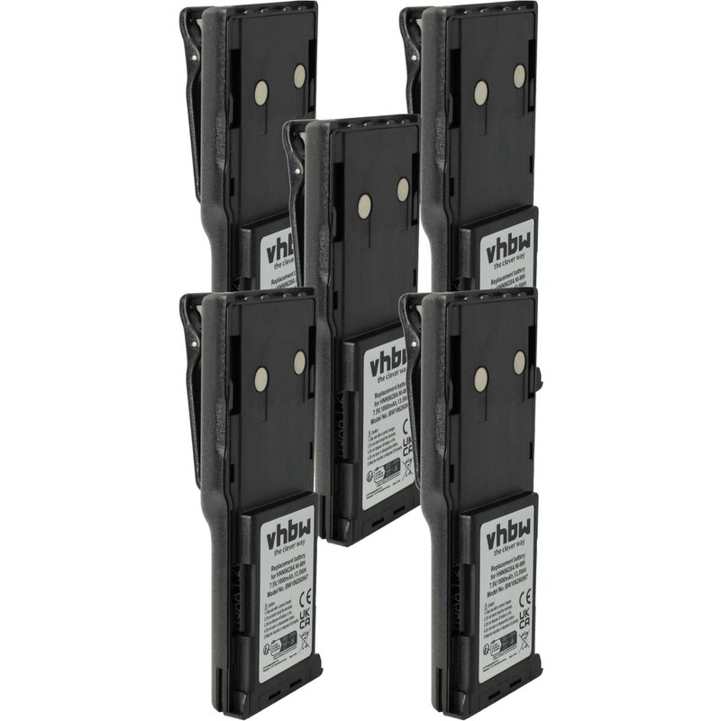 vhbw 5x Batterie compatible avec Motorola GP88, GP600, GTX800, GT-2050, GP88S radio talkie-walkie (1800mAh, 7,5V, NiMH) - avec clip de ceinture
