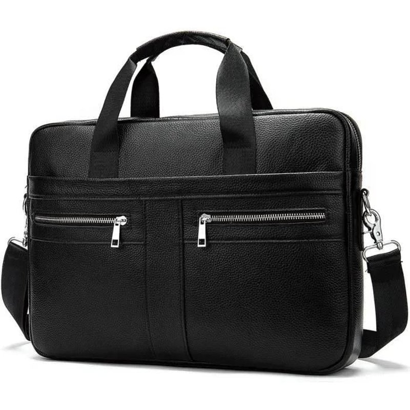 Sac à Bandoulière en Cuir Sacoche pour Ordinateur Portable Sac à Main pour Homme Sac Business Porté Epaule Noir