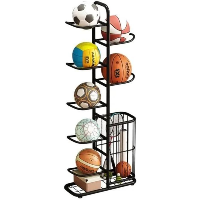 Distributeur De Ballons De Football, De Basket-Ball Et De Volley-Ball En Métal - Jusqu'à 7 Ballons, Noir