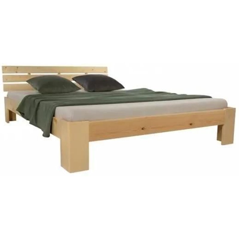 Lit Double En Bois Futon 160x200 Bois Naturel - Marque - Modèle - Bois Massif - A Lattes - Contemporain - Design