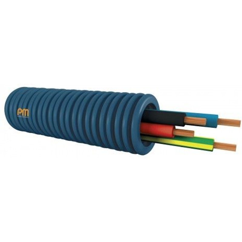 Gaine ICTA préfilée 4x1,5mm² - Ø16mm - HO7V-U - bleu-noir-rouge-vert/jaune - couronne 100 m PM PLASTIC MATERIALS