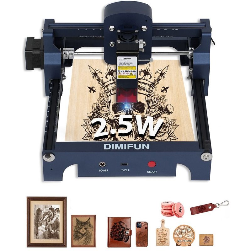 DIMIFUN D9 A25 2,5W Machine de gravure laser portable, protection des yeux, vitesse de 10 000 mm/min, point de 0,06 mm, 130 x 130 mm, réduction du bruit
