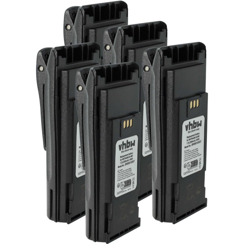 vhbw 5x Batterie remplacement pour Motorola PMNN4251, PMNN4252AR, NTN4970 pour radio talkie-walkie (2500mAh, 7,2V, NiMH) - avec clip de ceinture