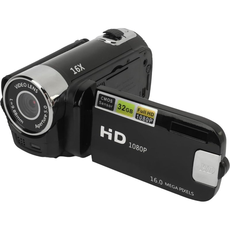 Enregistreur D'appareil Photo Numérique, Caméscope Vidéo Full HD 1080P 16MP, Caméra de Vlogging avec écran Rotatif de 2,4 Pouces, Zoom 16X, Lumière de Remplissage, Black