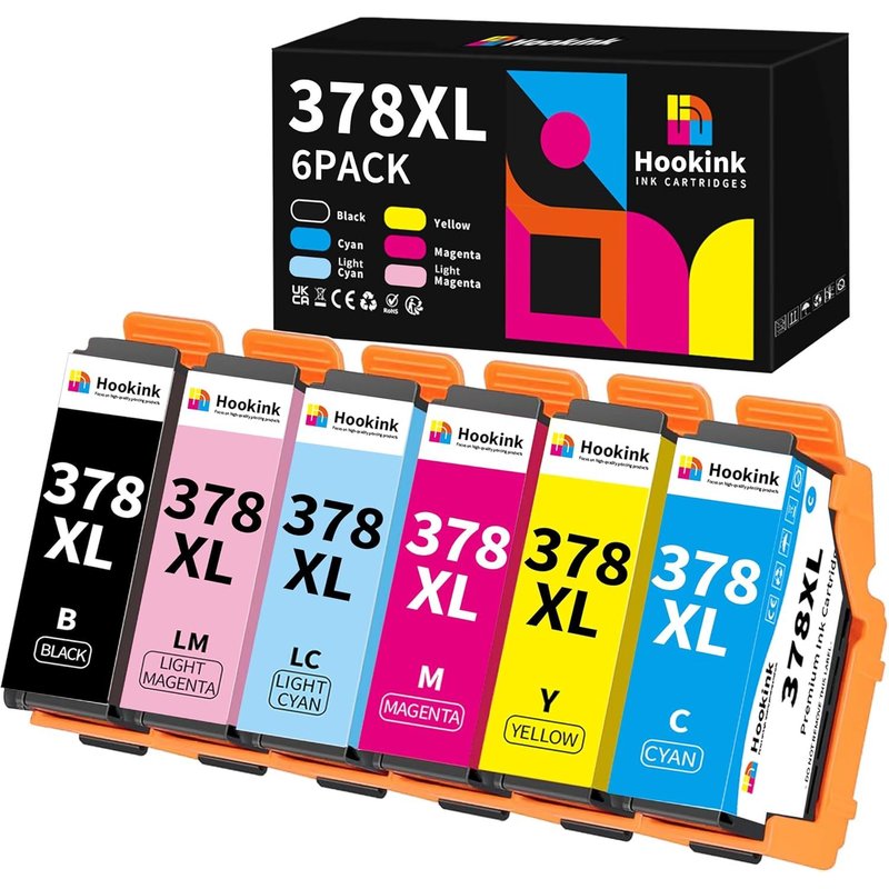 6-Pack 378XL Cartouches d'encre Compatible avec Epson 378 XL Cartouche Multipack pour Expression Photo XP-8000 XP-8005 XP-8505 XP-8500 XP-8600 XP-8605 XP-8700 XP-15000