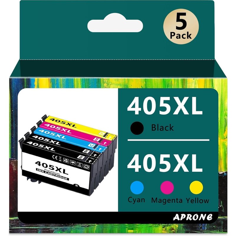 Lot de 5 cartouches d'encre 405XL compatibles avec Epson 405XL pour imprimantes Workforce Pro WF-4820 WF-3820 WF-7840 WF-4830 WF-3825 WF-4825 (2 noires, 1 cyan, 1 magenta, 1 jaune)