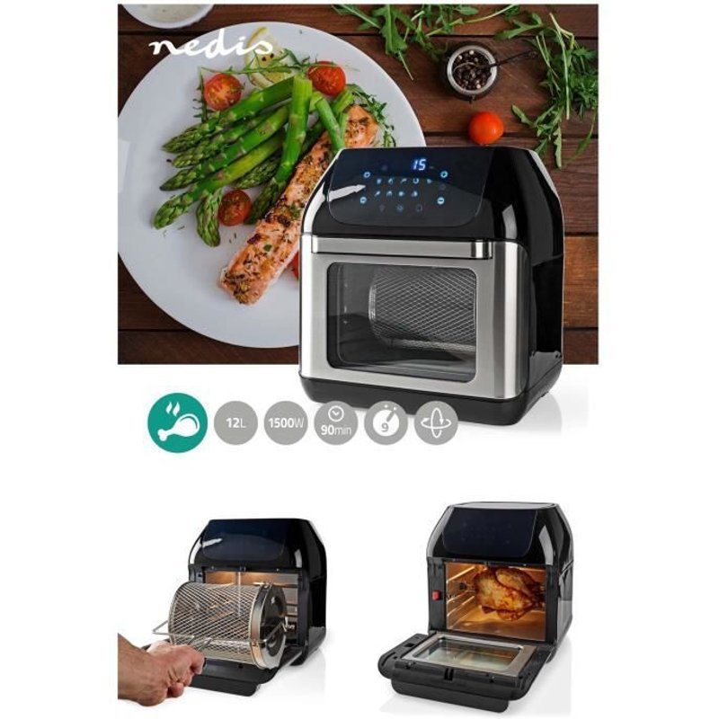 Friteuse 9 EN 1 Rôtissoire AIR FRYER FOUR LCD 1500W 360° Couvercles anti- frire, cuire, rôtir, braiser, sécher, griller, gratiner, c