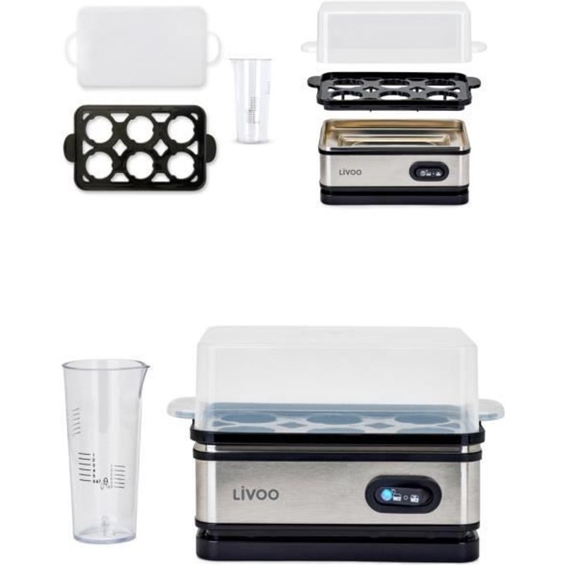 Cuiseur à Oeufs électrique 400W dures mollets coques pour 8 Oeufs Tasse à mesurer Signal d'avertissement Aluminium/Noir