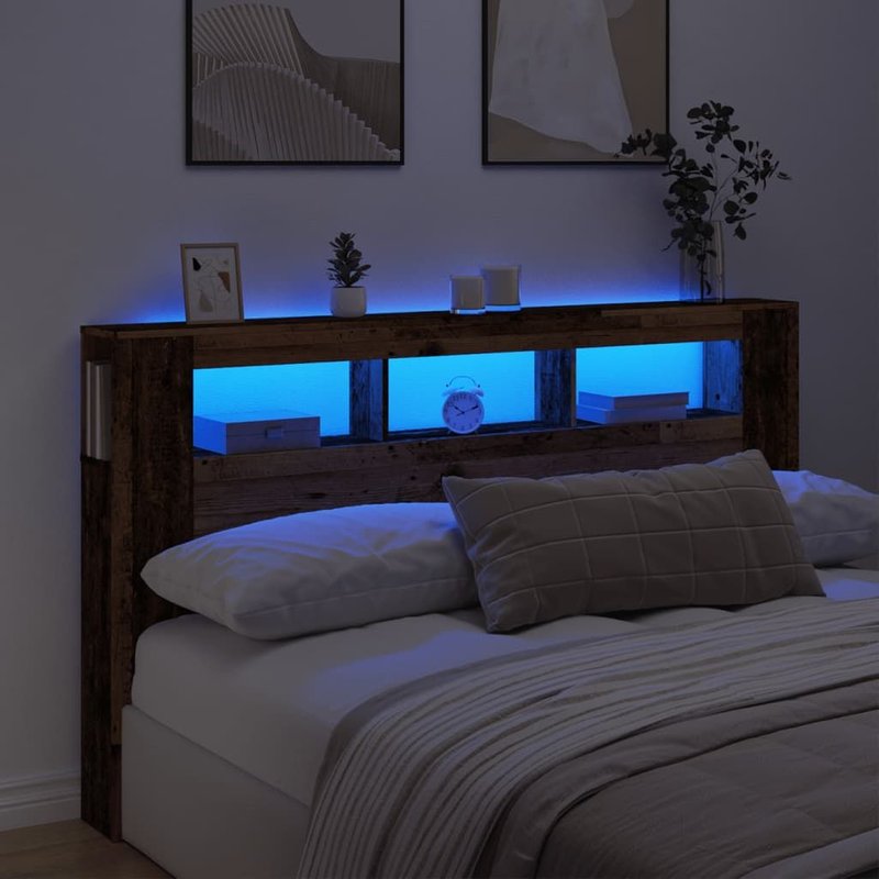 Vidaxl TĂȘte De Lit Ă Led Vieux Bois 180x18,5x103,5cm Bois D'ingĂ©nierie