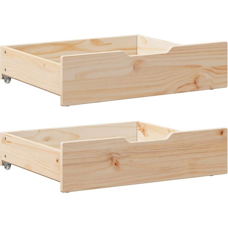 Vidaxl Tiroirs Sous Le Lit Avec Roulettes 2 Pcs 75x55x16 Cm Pin Massif
